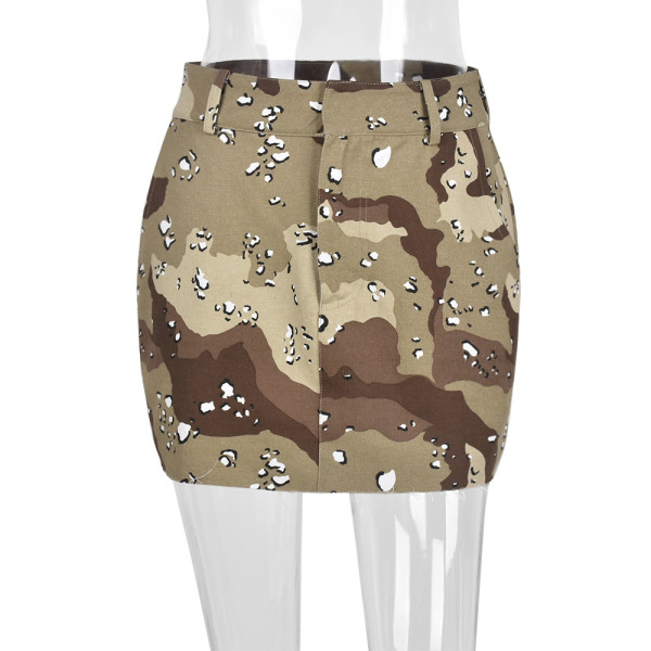 Sleek Camo Fringe Pocket Zip Skirt