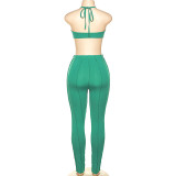 New sexy pleated top hollow high waist tight trousers casual suit women