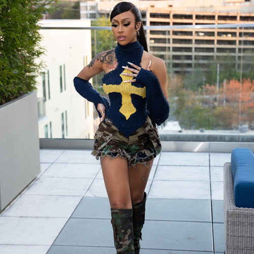 Knit Turtleneck Detachable Sleeve Sexy Small Statement Knit Top