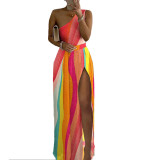 Women's High Waist Sexy Printed Slit One Shoulder Dresses Dresses OYM5858
