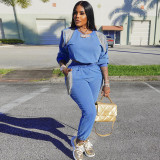 Fashion Fringe Long Sleeve Top High Waist Casual Sweat Pants Two Piece Set