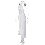 Sexy backless halter neck ruffled temperament slim dress