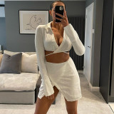 Fashion Cardigan Long Sleeve Lapel Top Slim Short Skirt Set