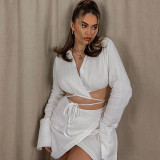 Fashion Cardigan Long Sleeve Lapel Top Slim Short Skirt Set
