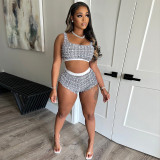 Fashion sexy tube top hanging crop top slim hot pants suit