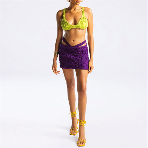 Sexy Navel Navel Slim Sleeveless Top High Waist Pack Hip Short Skirt Suit