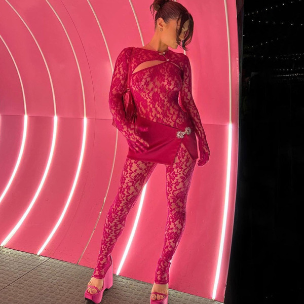 Fashion Sexy Cutout Slim Fit Round Neck Long Sleeve Jumpsuit