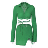 Fashion Cardigan Long Sleeve Lapel Top Slim Short Skirt Set
