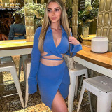 Fashion Cardigan Long Sleeve Lapel Top Slim Short Skirt Set