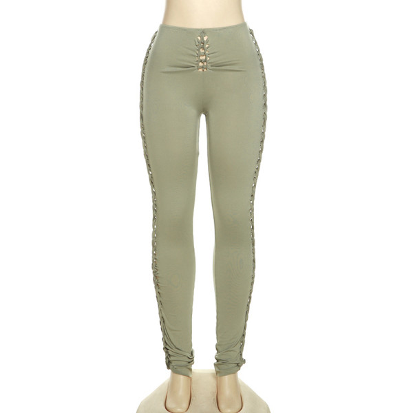Fashion Solid Color Hollow Out Skinny Tights Casual Pants