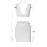 Sexy V-Neck Tube Top Slim Short Skirt Fashion Set