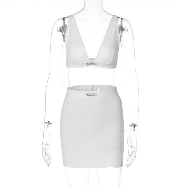 Sexy V-Neck Tube Top Slim Short Skirt Fashion Set