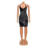 Women's Sexy V-Neck Backless Nightclub Hot Diamond Dress