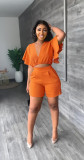 Ruffled Cropped V-Neck Top Casual Shorts Summer Two-Piece Set