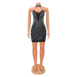 Nightclub sexy halterneck hot drill dress short skirt