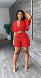 Ruffled Cropped V-Neck Top Casual Shorts Summer Two-Piece Set