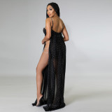 Fashion sexy mesh skirt ironing drill see-through jumpsuit
