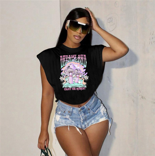 Loose Letter Print Athleisure Cropped Top