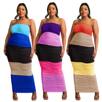 Plus Size Women's Contrast Stitching Ruffled Sexy Off-the-Shoulder Wrap Dress Plus Size Women's Contrast Stitching Ruffled Sexy Off-the-Shoulder Wrap Dress