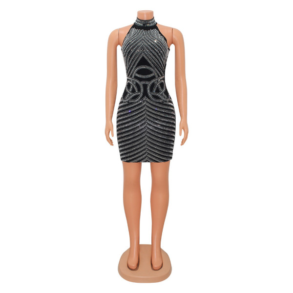 Women's Sexy Skinny Sleeveless Hot Diamond Nightclub Dress