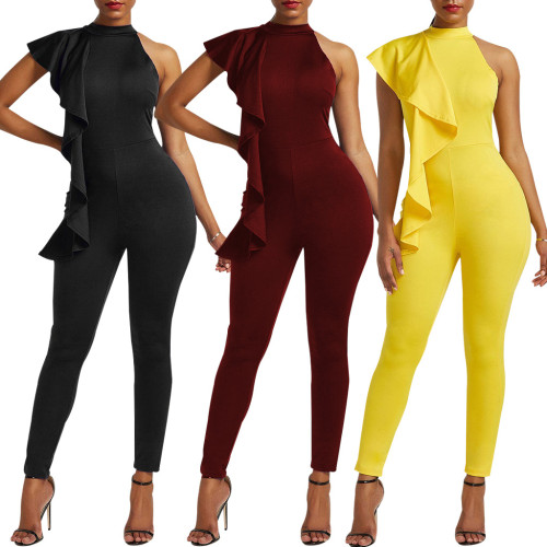 Women's Sleeveless Slim Neck High Waist Sports Jumpsuit