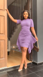 Ruffled Slim Fit Pleated Dress