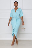 Sexy V-Neck Solid Smocked Slit Summer Dress