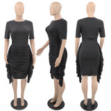 Ruffled Slim Fit Pleated Dress