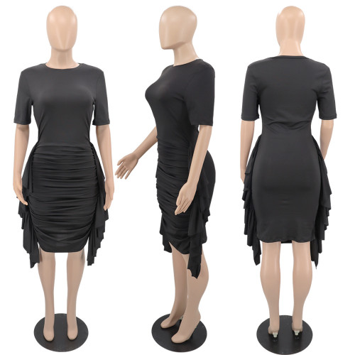 Ruffled Slim Fit Pleated Dress