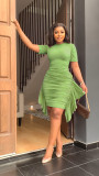Ruffled Slim Fit Pleated Dress