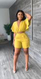 Ruffled Cropped V-Neck Top Casual Shorts Summer Two-Piece Set