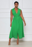 Half Collar Casual Cutout Nipped Waist Commuter Slit Dress