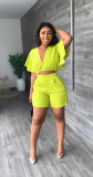 Ruffled Cropped V-Neck Top Casual Shorts Summer Two-Piece Set