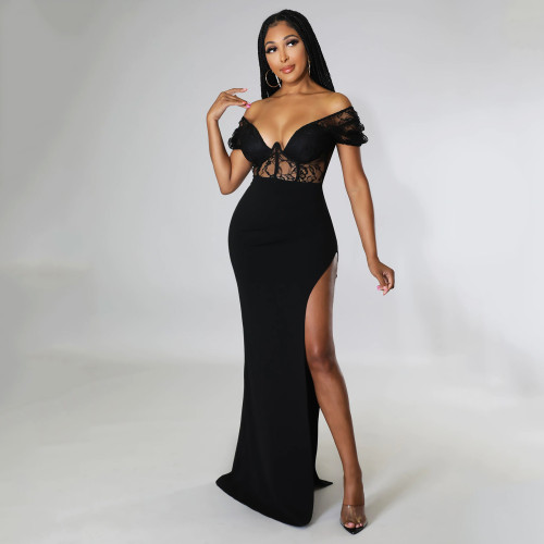 Fashion sexy lace ladies slit long dress