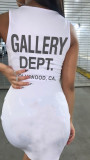Sleeveless Slim Fit Hip Alphabet Print Dress
