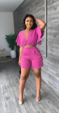 Ruffled Cropped V-Neck Top Casual Shorts Summer Two-Piece Set