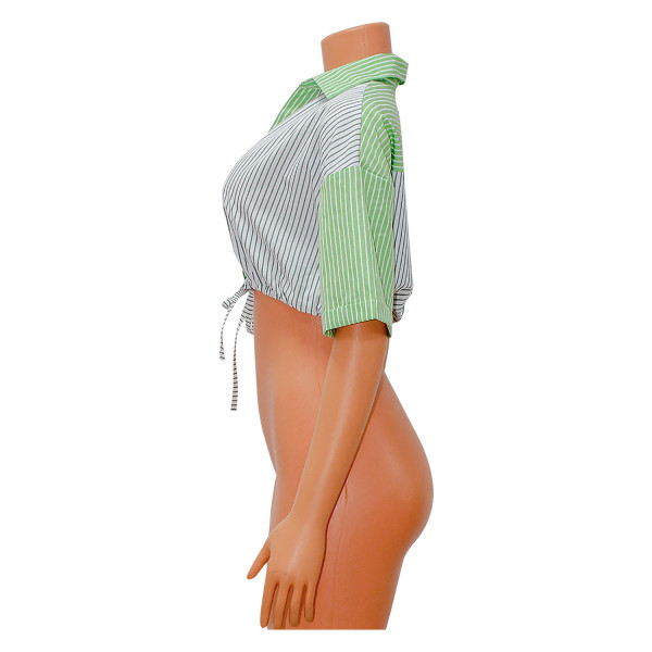 Fashion Sexy Striped Short Short Sleeve Ladies Shirt