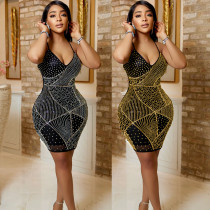 Women's Sexy V-Neck Backless Nightclub Hot Diamond Dress Women's Sexy V-Neck Backless Nightclub Hot Diamond Dress