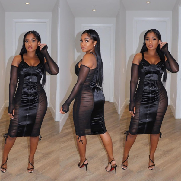 Women's Sexy Skinny Mesh Sheer Sling Dress