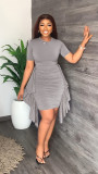 Ruffled Slim Fit Pleated Dress
