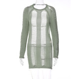Sexy Cutout Open Back Tie Long Sleeve Slim Fit Knit Dress