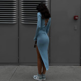 Women's Dress Sexy Tight Backless Slit Long Sleeve Hip Dress