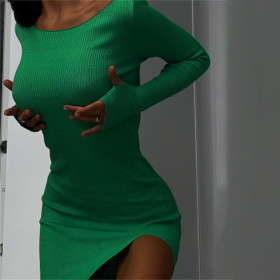 Women's Dress Sexy Tight Backless Slit Long Sleeve Hip Dress