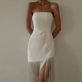 fringed sexy tube top slit dress