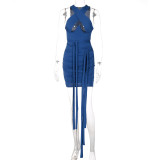 solid color halterneck streamer dress