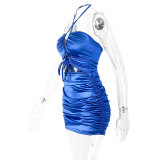 Sexy Cutout Cross Tie Pleated Hip Dress