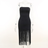 fringed sexy tube top slit dress