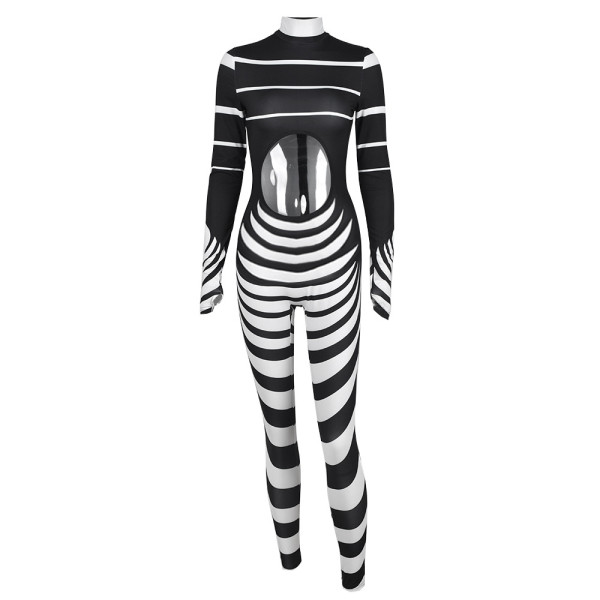 women's printed striped hollow trendy jumpsuit