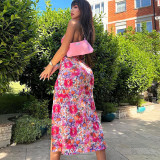 Digital Print V-Neck Sling Mid Length Slit Dress
