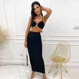 Fashionable and sexy solid color suspenders navel-length slim dress suit